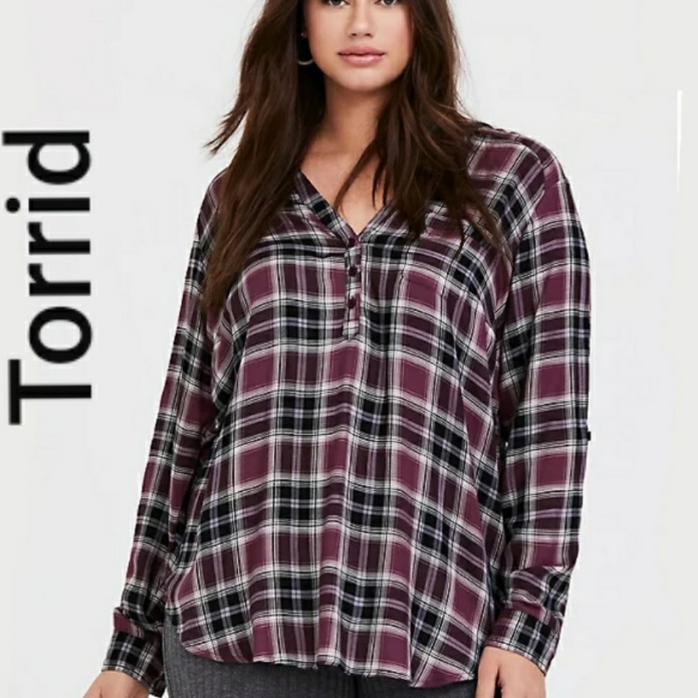 Plaid Pattern Half Button Down - image 1